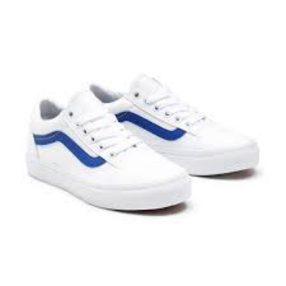 NIB Vans Old Skool Pop Classic White Blue Skater Shoe Leather - Picture 2 of 10